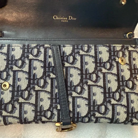 SOLD 🎉 Blue Christian Dior Oblique Jacquard Saddle Pouch with Chain WOC - Picture 12 of 14